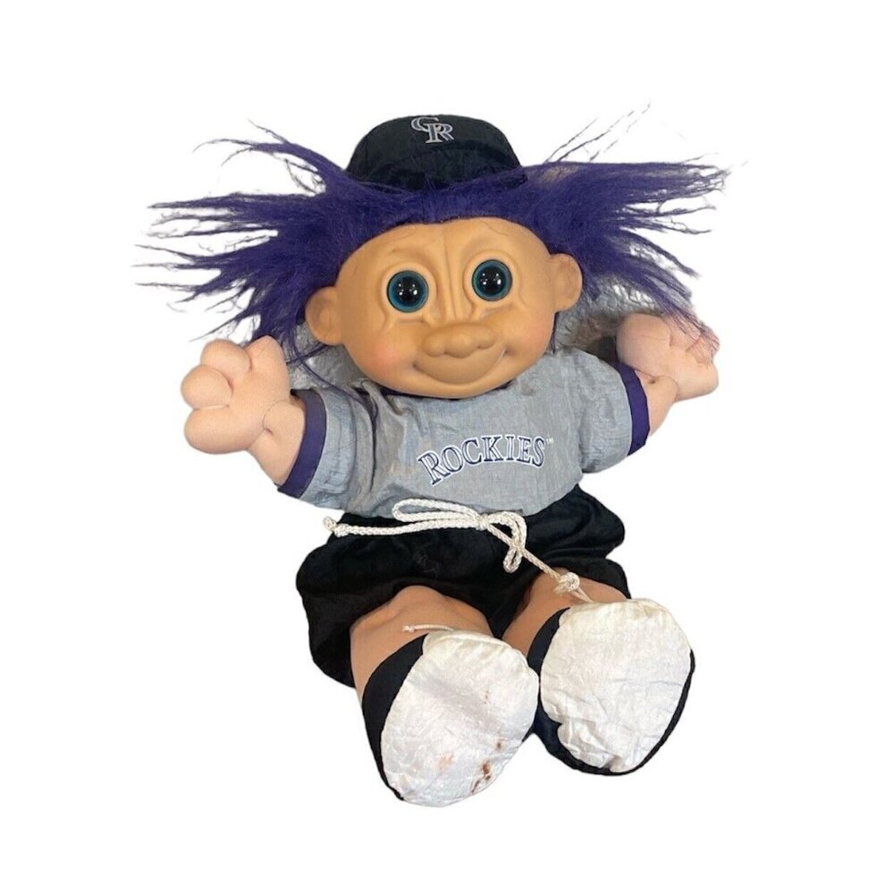Russ Troll Doll Colorado Rockies baseball purple hair Cloth and Vinyl 12”